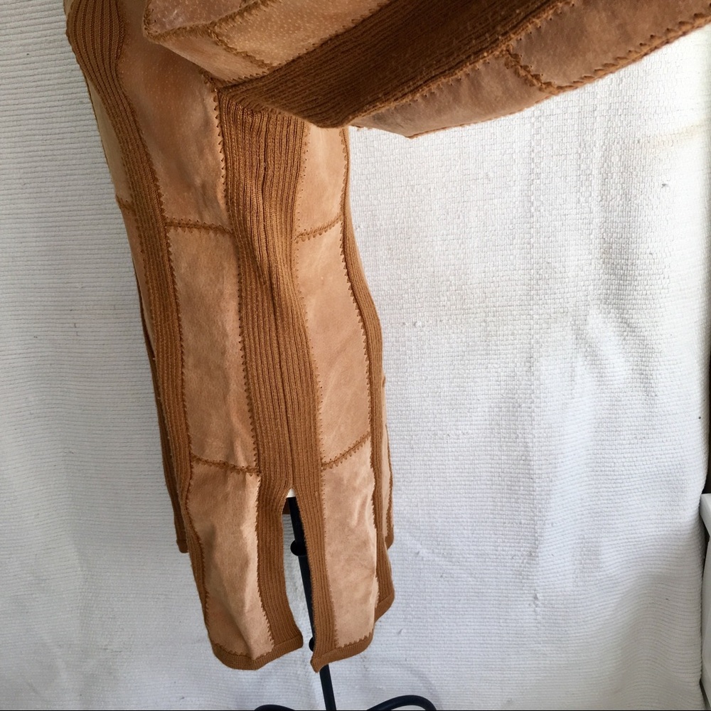 Vintage Suede Leather Knit Patchwork Duster Coat - Picture 6 of 8